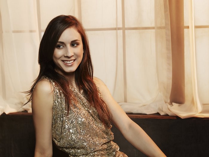 Troian Bellisario in a sequined dress