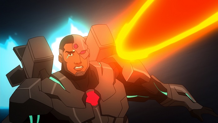 Cyborg from Justice League Action firing energy blast