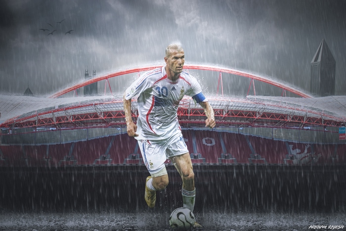 Zinedine Zidane playing soccer in the rain