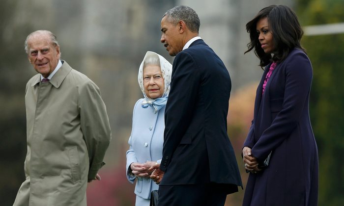 Barack Obama, Michelle Obama, Queen Elizabeth II, and Prince Philip