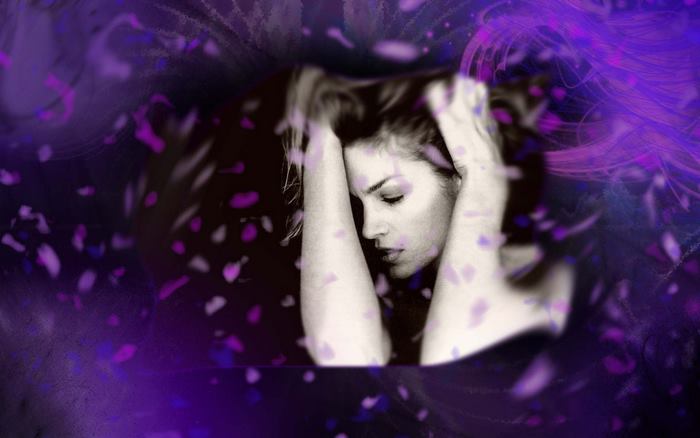 Cindy Crawford with purple abstract elements