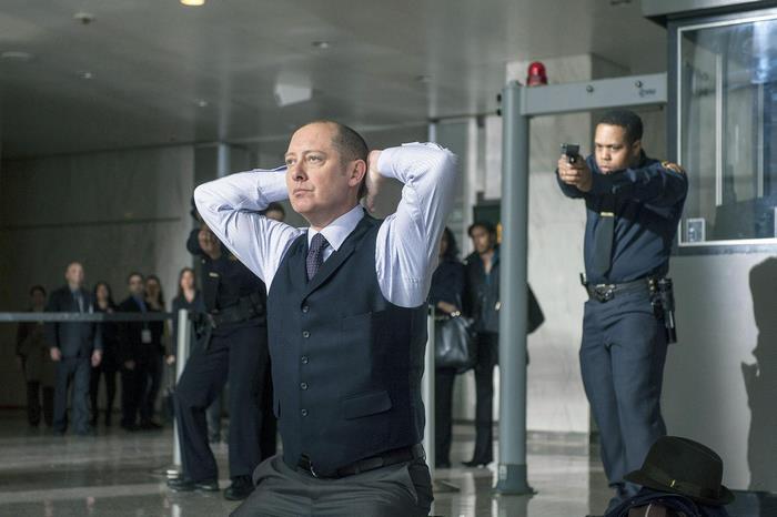James Spader in a scene with police