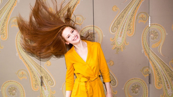 Madelaine Petsch in yellow outfit