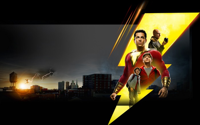Shazam! movie poster with Zachary Levi