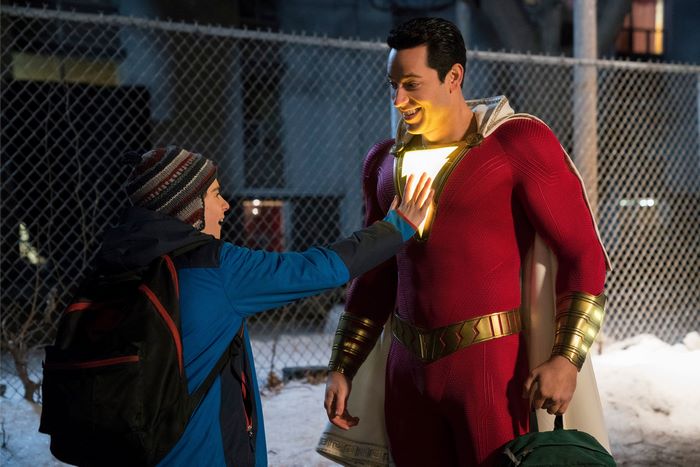 Shazam from DC Comics with a boy