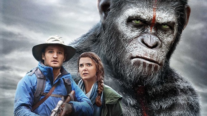 Caesar and humans from Dawn of the Planet of the Apes