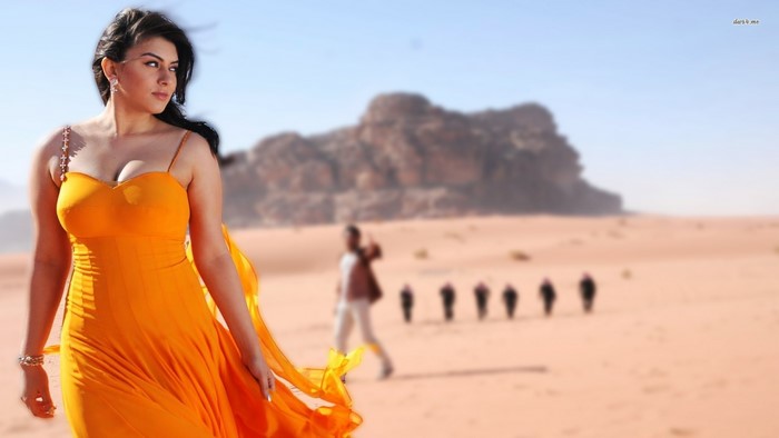 Hansika Motwani in orange dress in desert