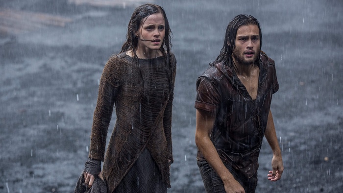 Two people in the rain