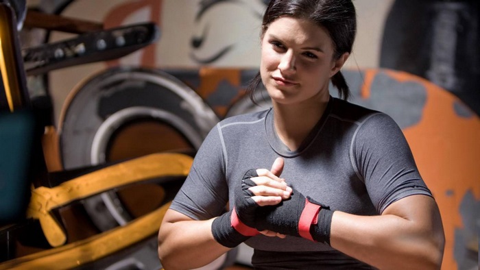 Gina Carano wearing boxing hand wraps