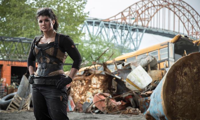 Gina Carano in a junkyard