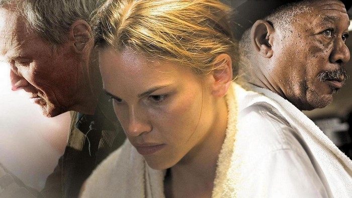 Hilary Swank with Morgan Freeman and Clint Eastwood