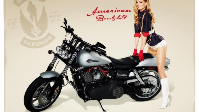 Marisa Miller with Harley Davidson motorcycle