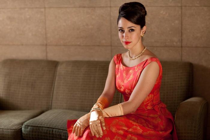 Oona Chaplin in a red dress