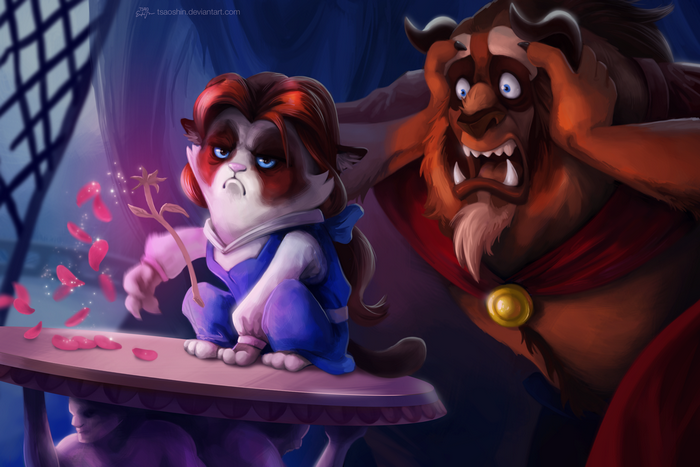 Grumpy Cat as Belle and Beast from Beauty and the Beast