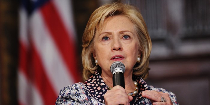 Hillary Clinton speaking at a podium
