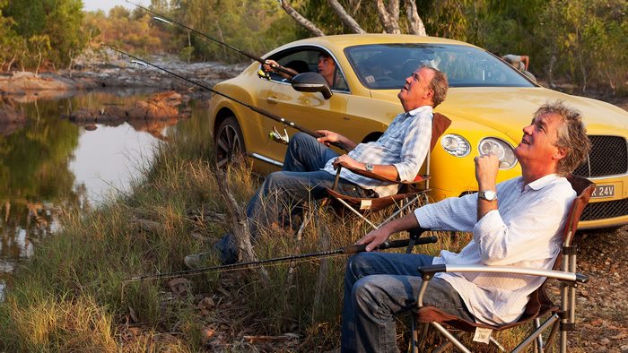 James May fishing by a Bentley