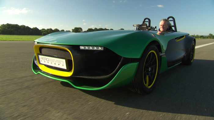 James May driving a green AeroSeven Concept car