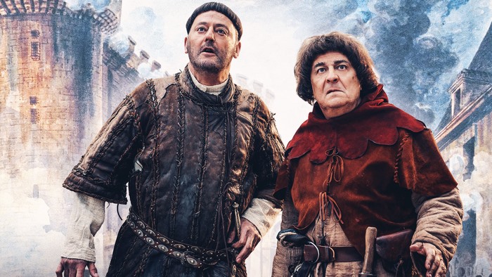 Jean Reno and actor in medieval costumes