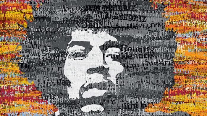 Jimi Hendrix portrait made of text