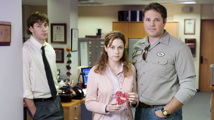 Jim Halpert, Pam Beesly, and Roy Anderson from The Office