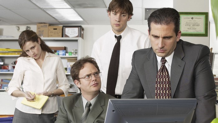 The Office: Michael, Dwight, Jim, and Pam in office
