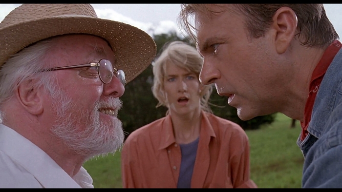 Dr. John Hammond, Dr. Ellie Sattler, and Dr. Alan Grant from Jurassic Park