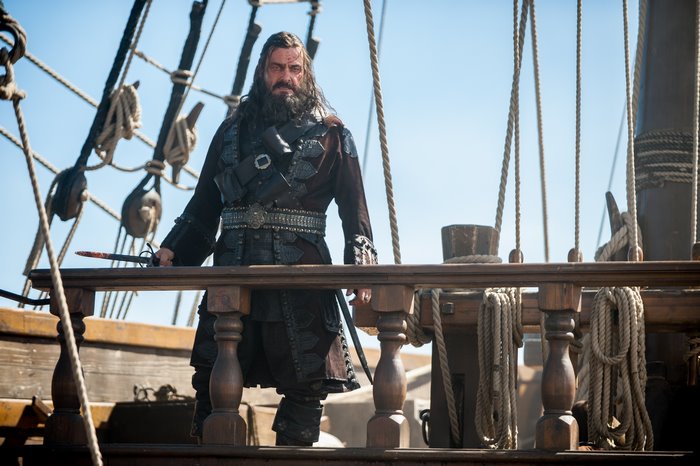Ray Stevenson as Blackbeard on a ship
