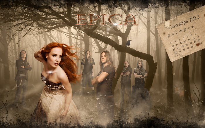 Epica band members in a forest with a calendar