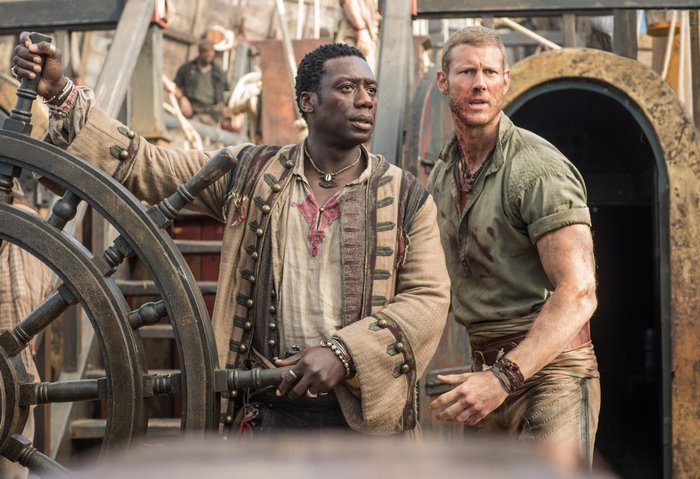 Hakeem Kae-Kazim on a ship's wheel