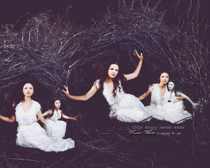 Ginnifer Goodwin as Snow White in a dark forest