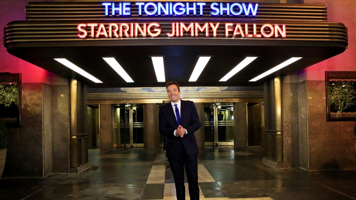 Jimmy Fallon in front of The Tonight Show theater