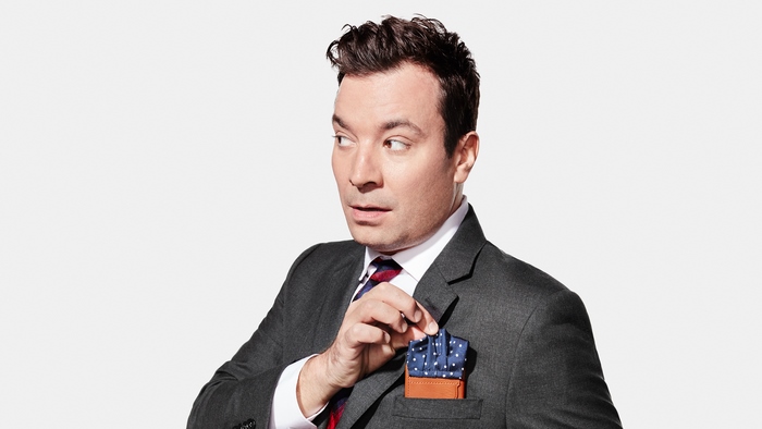 Jimmy Fallon adjusting pocket square