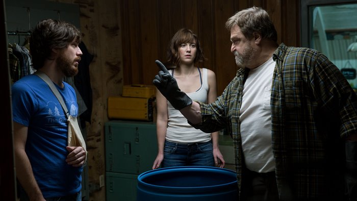 John Goodman, Mary Elizabeth Winstead, and John Gallagher Jr. in a bunker