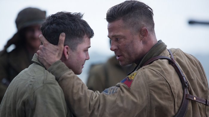 Brad Pitt and Logan Lerman in Fury