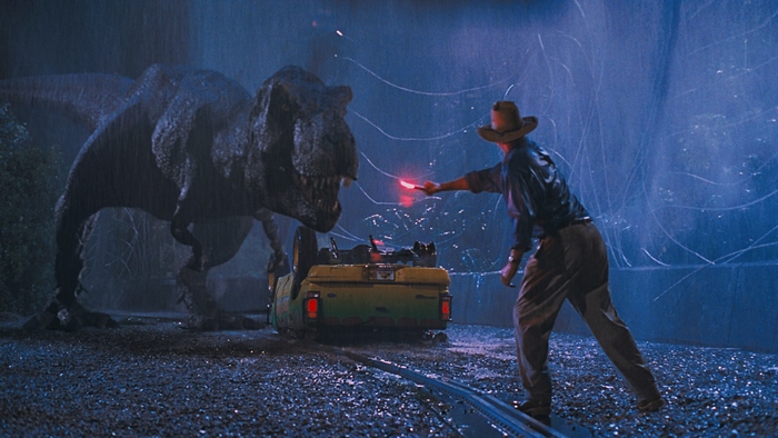 Sam Neill and T-Rex from Jurassic Park