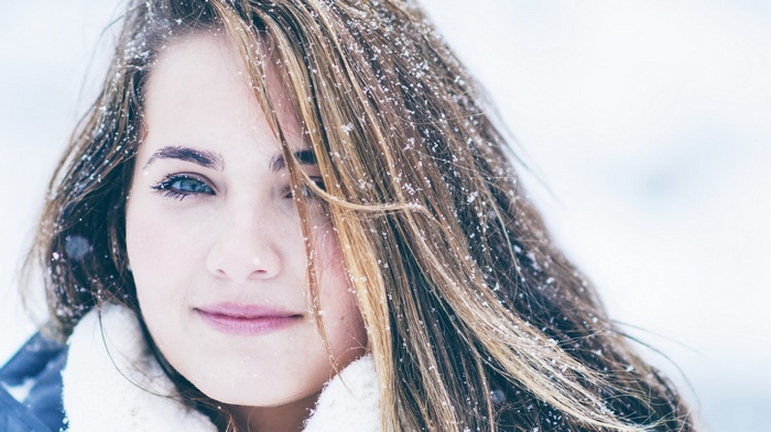 Woman with snow in her hair