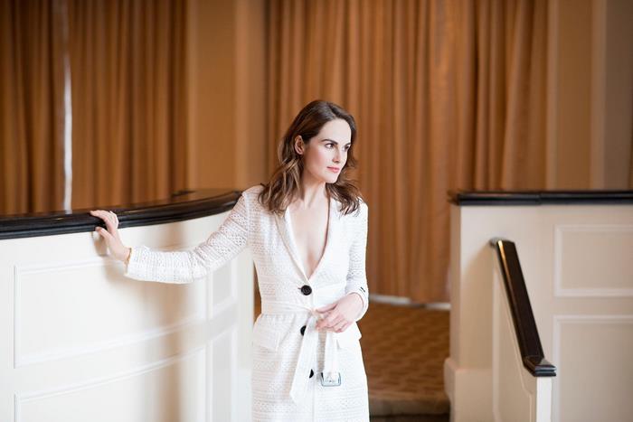 Michelle Dockery in a white dress
