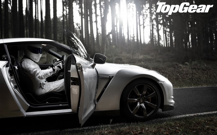 The Stig from Top Gear in a Nissan GT-R