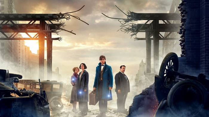 Newt Scamander and friends in destroyed city