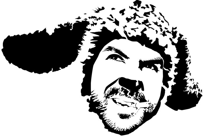 Jason Gann wearing a furry hat