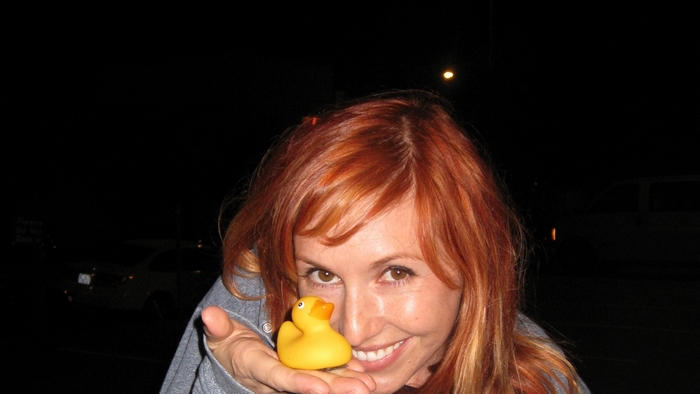Kari Byron holding a rubber duck