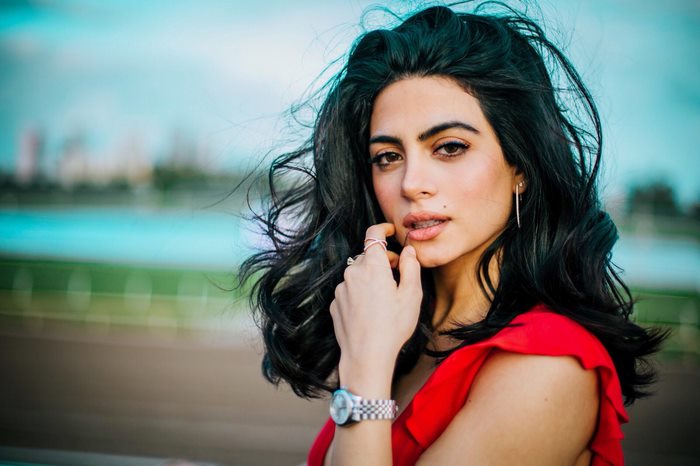 Emeraude Toubia in red dress