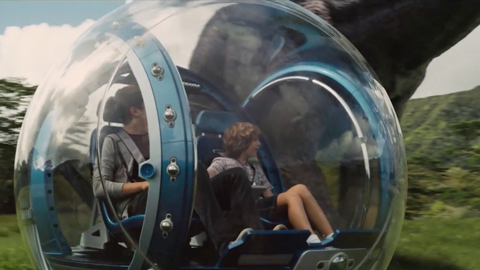 Nick Robinson in a Gyrosphere from Jurassic World