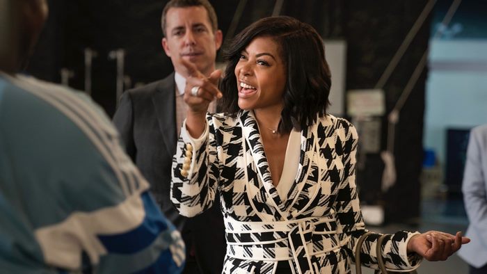 Taraji P. Henson in a black and white patterned jacket