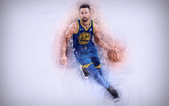 Stephen Curry dribbling a basketball