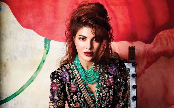 Jacqueline Fernandez in ornate jacket and jewelry
