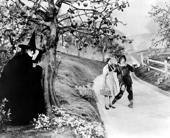 Wicked Witch of the West spies on Dorothy and Scarecrow