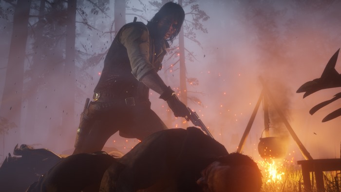John Marston from Red Dead Redemption 2 in a forest
