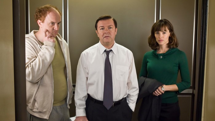 Louis C.K. and two co-stars in an elevator