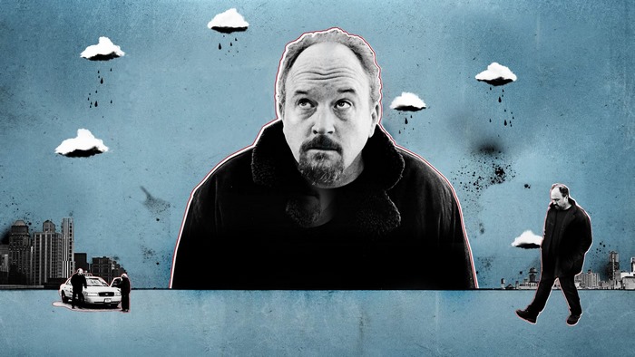 Louis C.K. with clouds and city